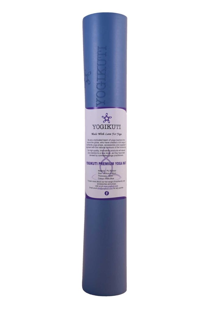Yogikuti premium στρώμα γιόγκα από φυσικό καουτσούκ με επίστρωση PU και διαγράμμιση χρώμα μπλε