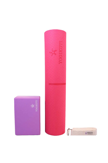 Yogikuti basic yoga set with yoga brick, yoga mat, yoga belt - σετ γιόγκα basic με τουβλάκι, στρώμα γιόγκα, ιμάντα